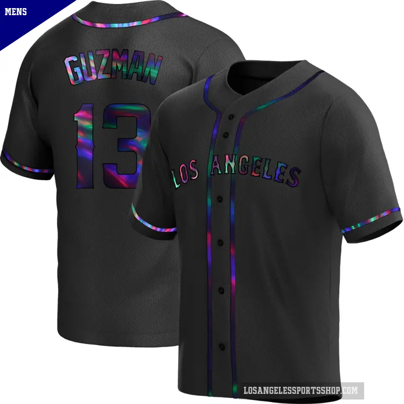 Men's No.13 Denzer Guzman Los Angeles Angels Black Replica Holographic Alternate Jersey