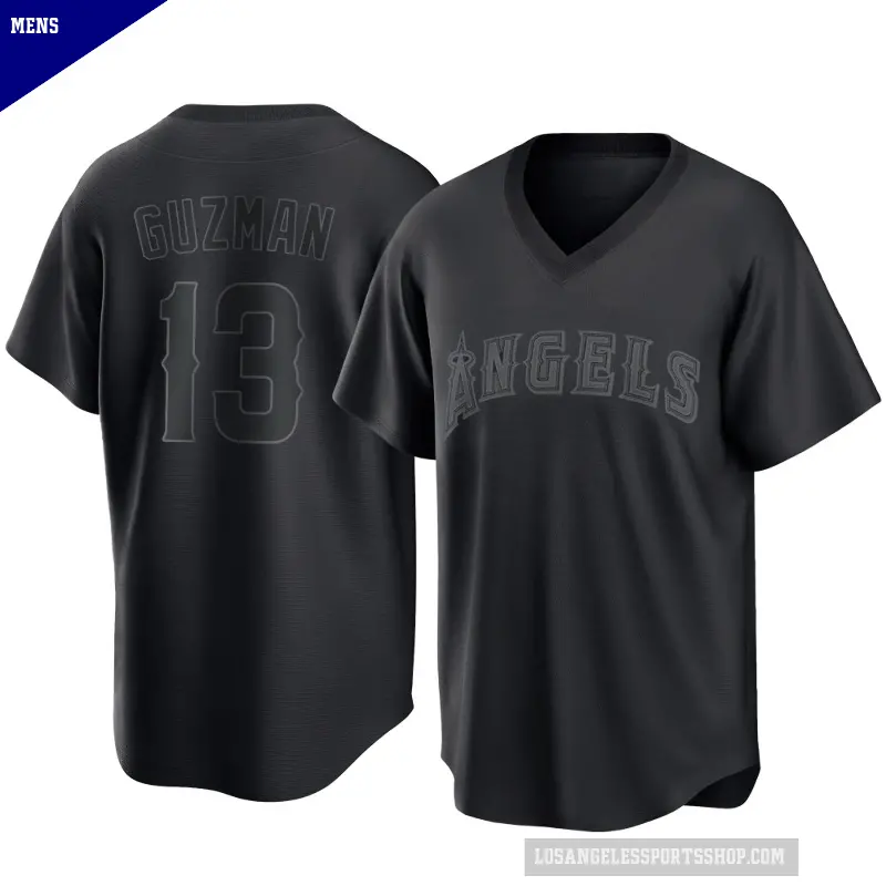Men's No.13 Denzer Guzman Los Angeles Angels Black Replica Pitch Fashion Jersey