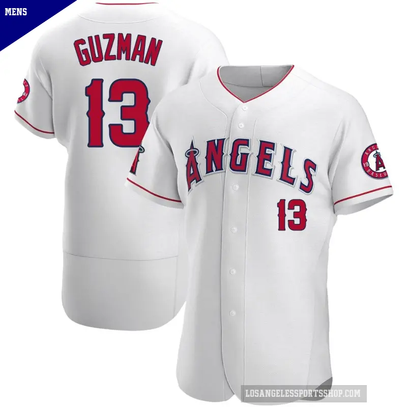 Men's No.13 Denzer Guzman Los Angeles Angels White Authentic Jersey