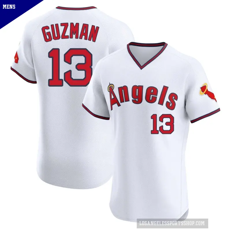 Men's No.13 Denzer Guzman Los Angeles Angels White Elite Alternate 2 Jersey