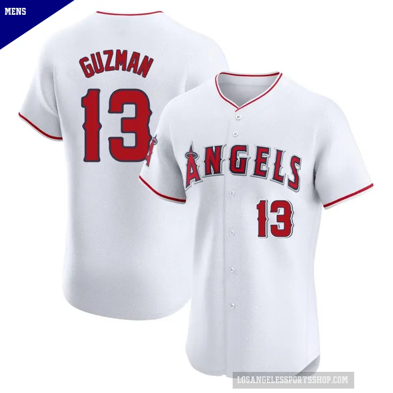 Men's No.13 Denzer Guzman Los Angeles Angels White Elite Home Jersey
