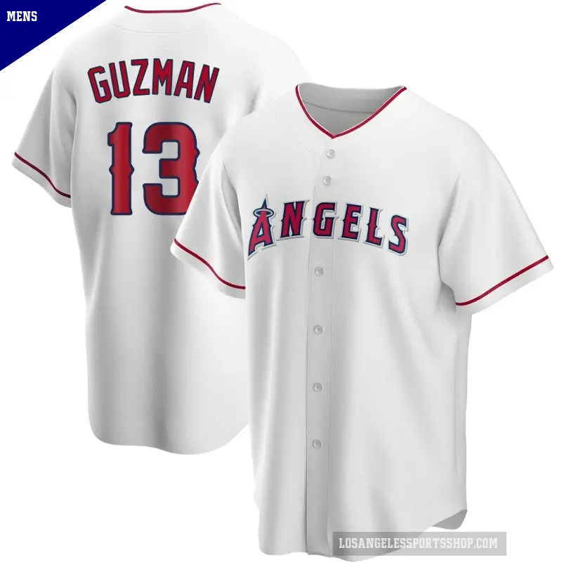 Men's No.13 Denzer Guzman Los Angeles Angels White Replica Home Jersey