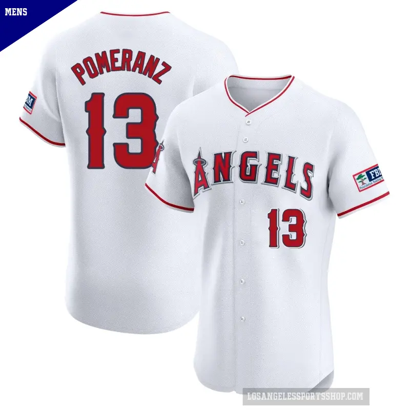 Men's No.13 Drew Pomeranz Los Angeles Angels White Elite Home Patch Jersey