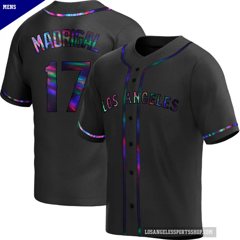 Men's No.17 Nick Madrigal Los Angeles Angels Black Replica Holographic Alternate Jersey