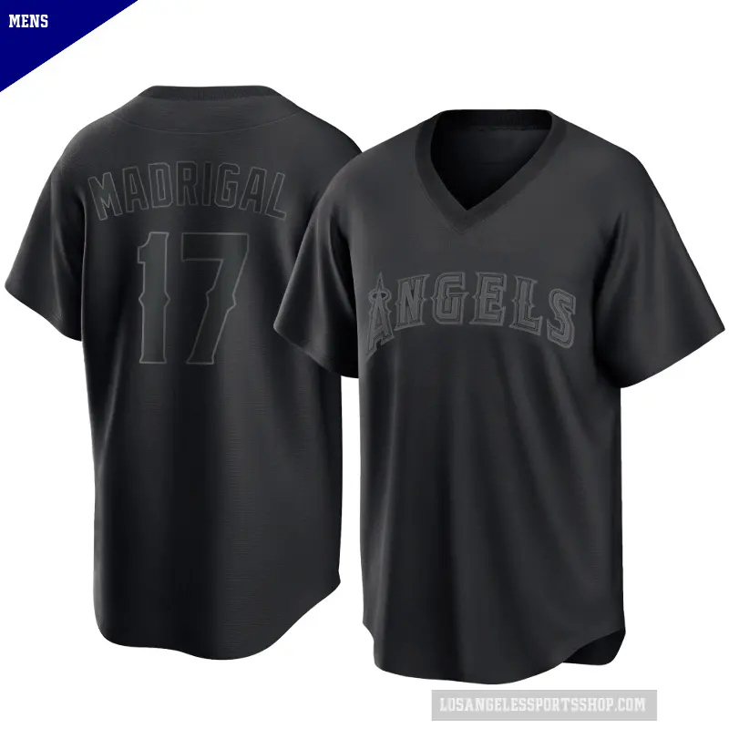 Men's No.17 Nick Madrigal Los Angeles Angels Black Replica Pitch Fashion Jersey