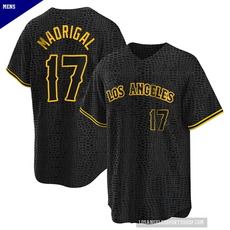 Men's No.17 Nick Madrigal Los Angeles Angels Black Replica Snake Skin City Jersey