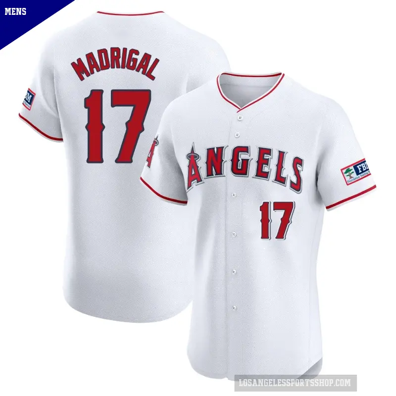 Men's No.17 Nick Madrigal Los Angeles Angels White Elite Home Patch Jersey