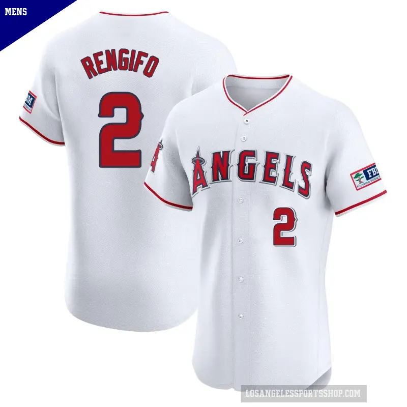 Men's No.2 Luis Rengifo Los Angeles Angels White Elite Home Patch Jersey