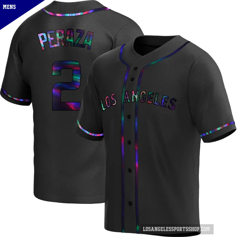 Men's No.2 Oswald Peraza Los Angeles Angels Black Replica Holographic Alternate Jersey