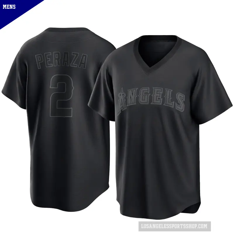 Men's No.2 Oswald Peraza Los Angeles Angels Black Replica Pitch Fashion Jersey