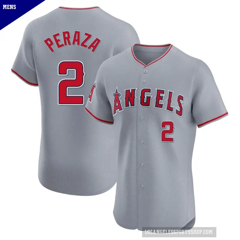 Men's No.2 Oswald Peraza Los Angeles Angels Gray Elite Road Jersey