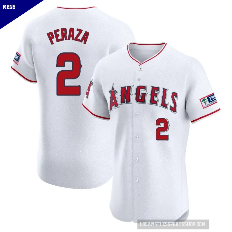 Men's No.2 Oswald Peraza Los Angeles Angels White Elite Home Patch Jersey