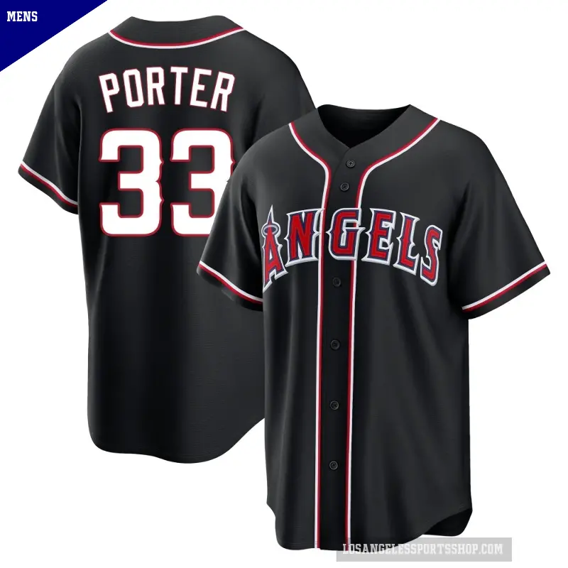 Men's No.33 Logan Porter Los Angeles Angels Black Replica Fashion Out Jersey