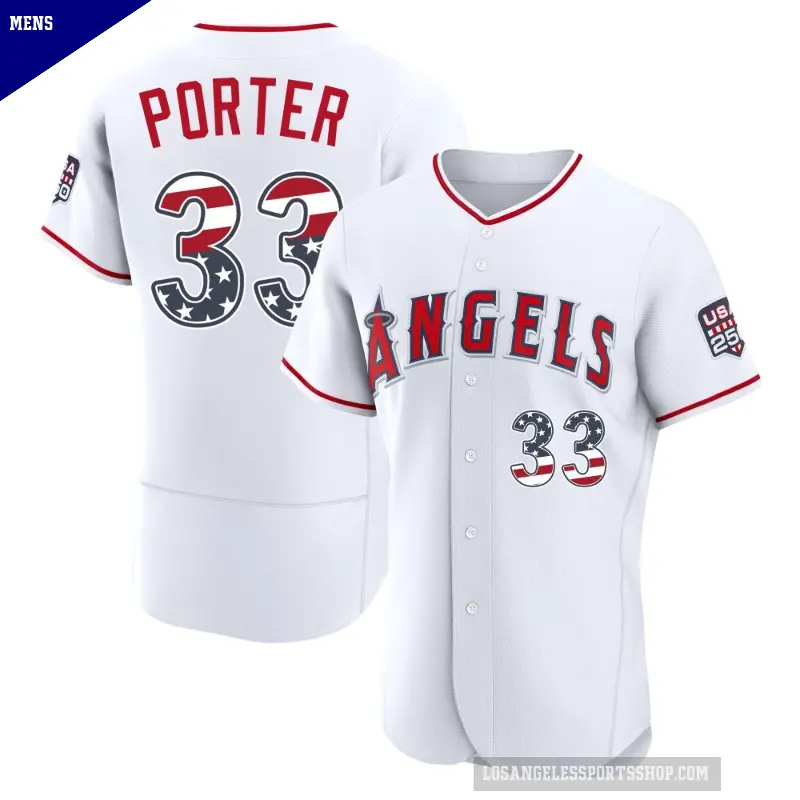 Men's No.33 Logan Porter Los Angeles Angels White Authentic USA 250 Fourth Of July Home Jersey