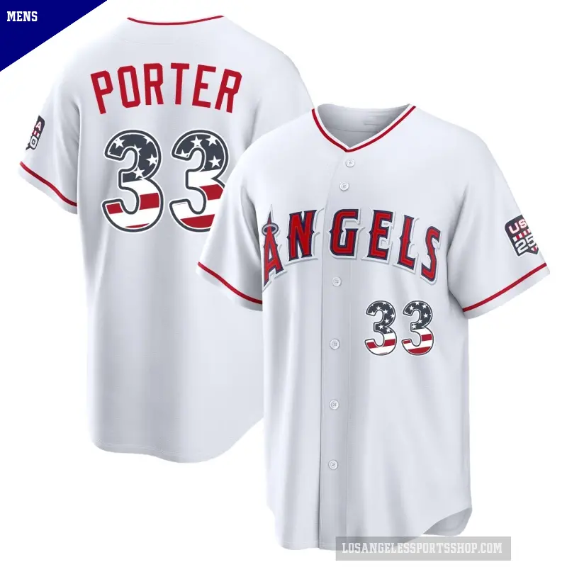 Men's No.33 Logan Porter Los Angeles Angels White Limited USA 250 Fourth Of July Stadium Jersey