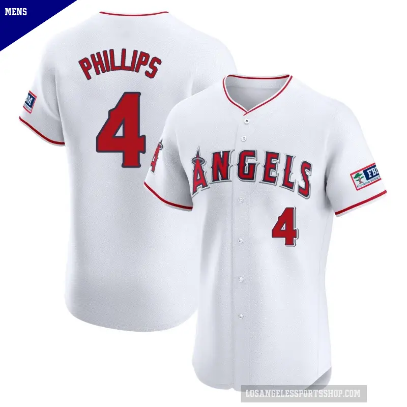 Men's No.4 Brett Phillips Los Angeles Angels White Elite Home Patch Jersey