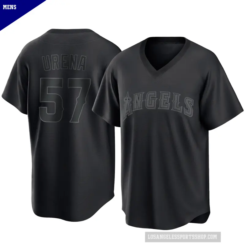 Men's No.57 Walbert Urena Los Angeles Angels Black Replica Pitch Fashion Jersey