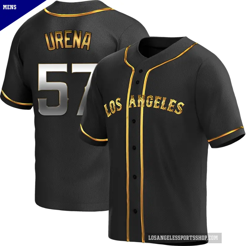 Men's No.57 Walbert Urena Los Angeles Angels Gold Replica Black en Alternate Jersey