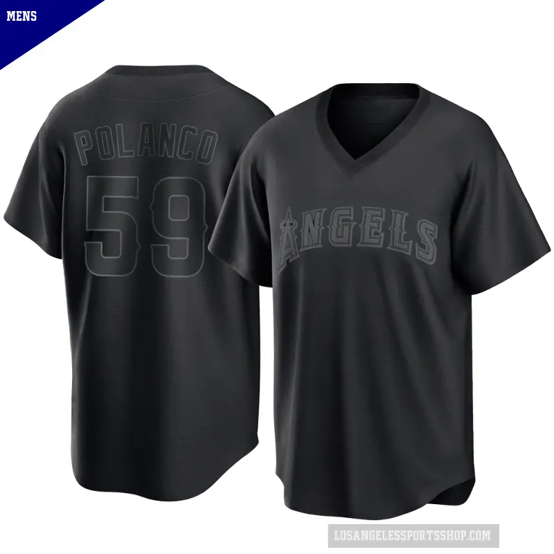 Men's No.59 Eybersson Polanco Los Angeles Angels Black Replica Pitch Fashion Jersey
