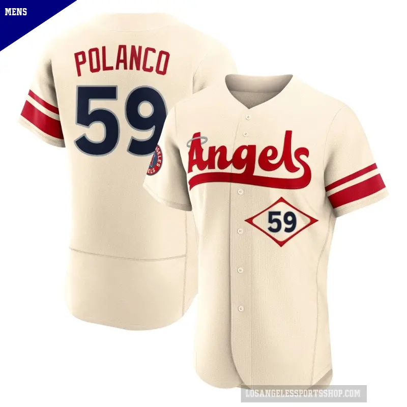 Men's No.59 Eybersson Polanco Los Angeles Angels Cream Authentic 2022 City Connect Jersey