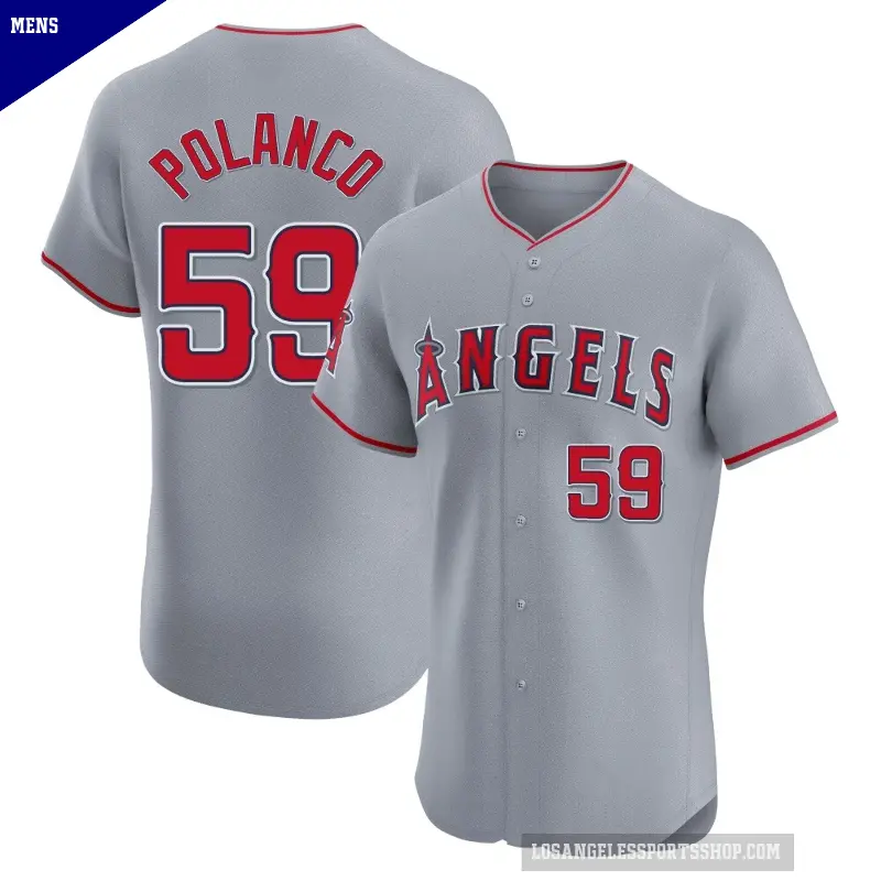 Men's No.59 Eybersson Polanco Los Angeles Angels Gray Elite Road Jersey