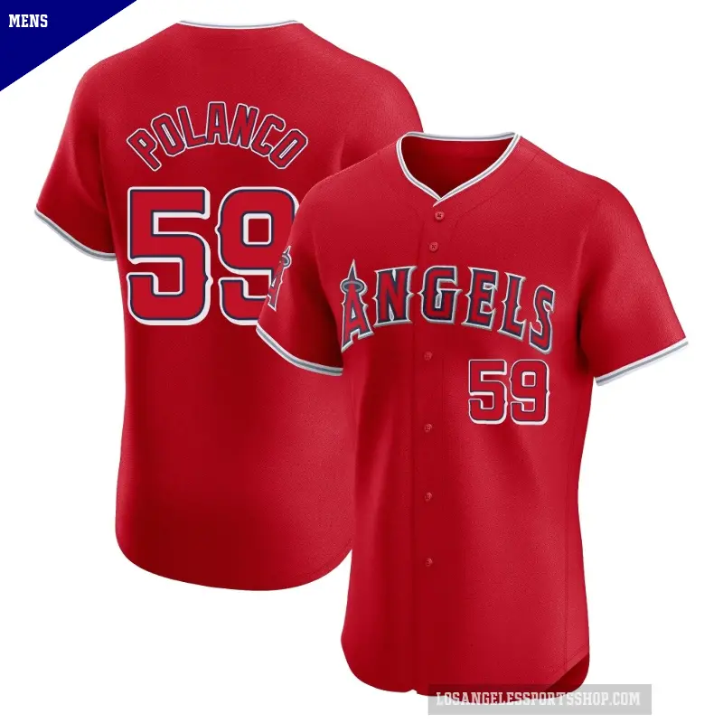 Men's No.59 Eybersson Polanco Los Angeles Angels Red Elite Alternate Jersey