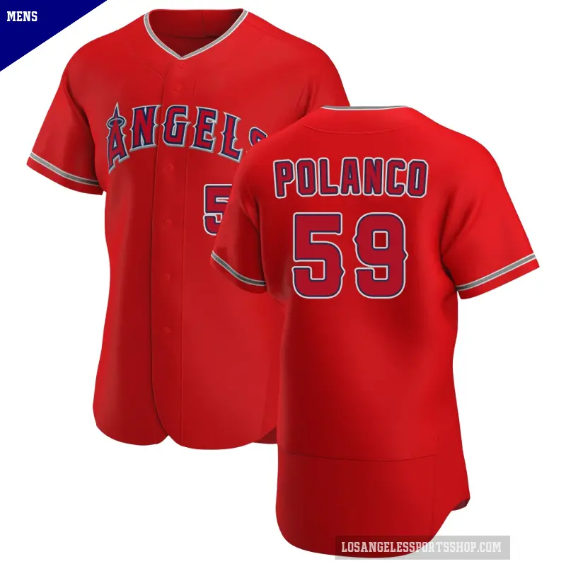 Men's No.59 Eybersson Polanco Los Angeles Angels Scarlet Authentic Alternate Jersey