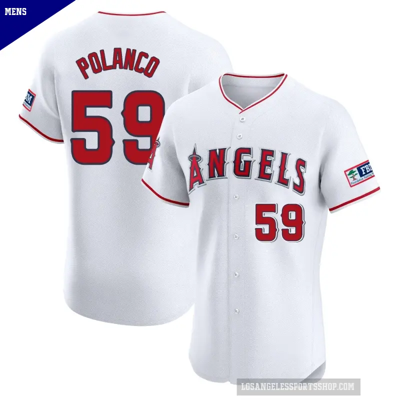 Men's No.59 Eybersson Polanco Los Angeles Angels White Elite Home Patch Jersey