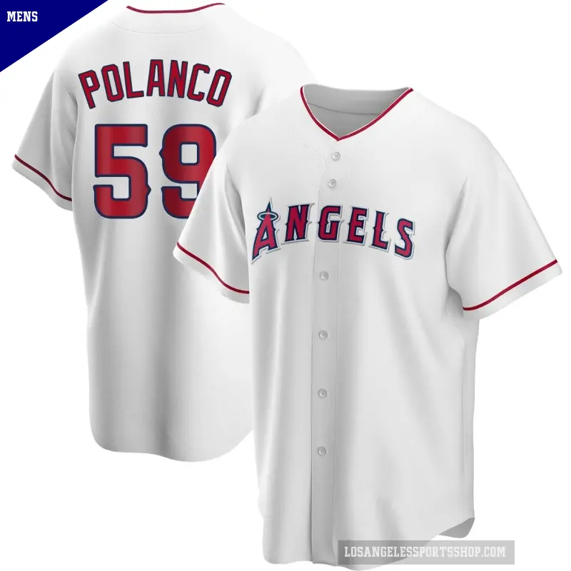 Men's No.59 Eybersson Polanco Los Angeles Angels White Replica Home Jersey