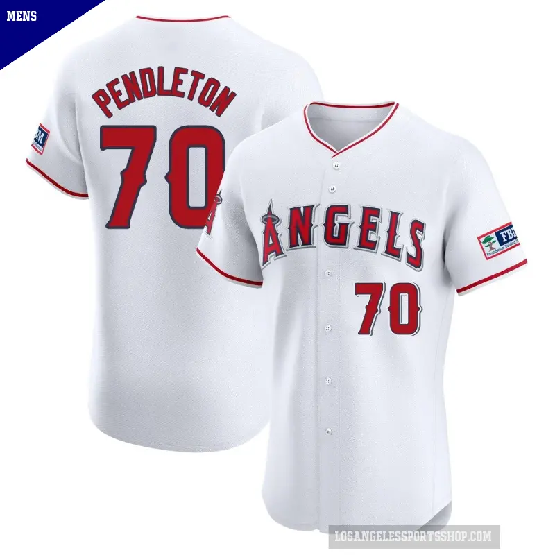 Men's No.70 Caleb Pendleton Los Angeles Angels White Elite Home Patch Jersey