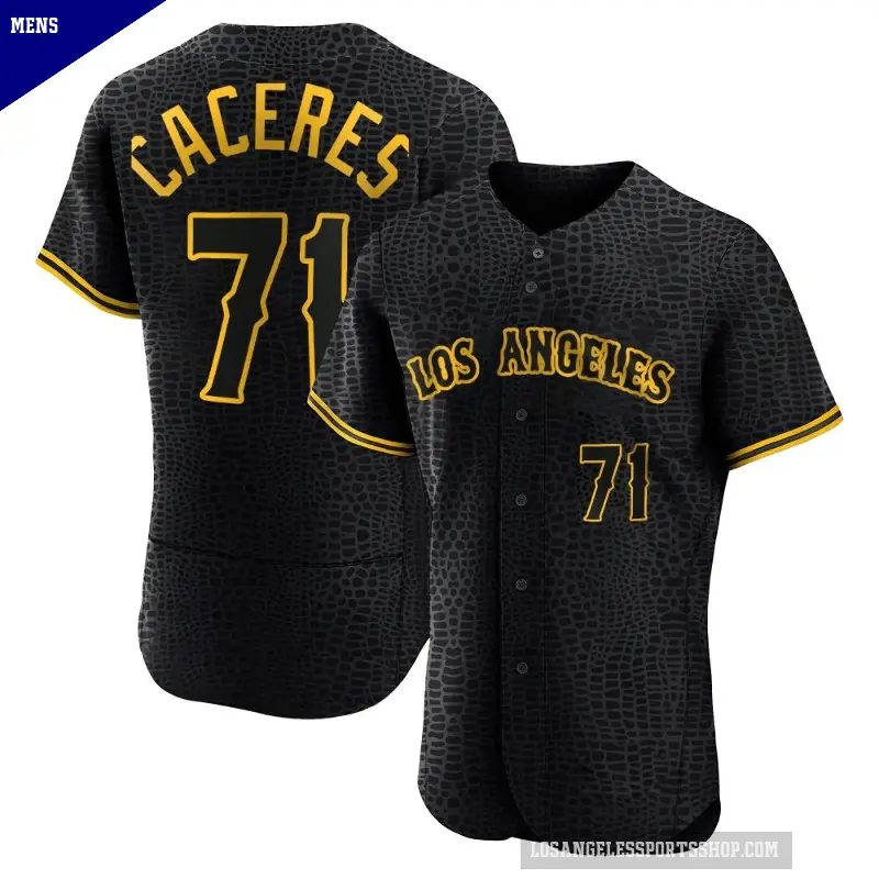Men's No.71 Kelvin Caceres Los Angeles Angels Black Authentic Snake Skin City Jersey