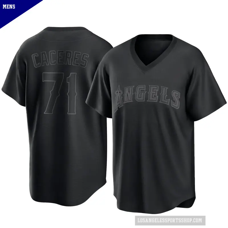 Men's No.71 Kelvin Caceres Los Angeles Angels Black Replica Pitch Fashion Jersey