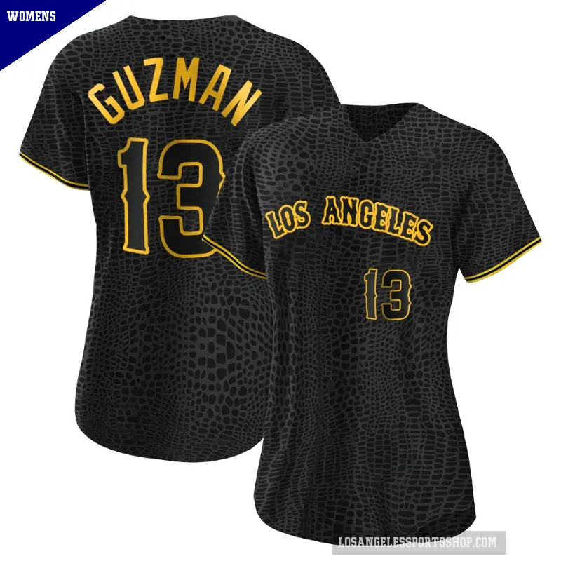Women's No.13 Denzer Guzman Los Angeles Angels Black Authentic Snake Skin City Jersey