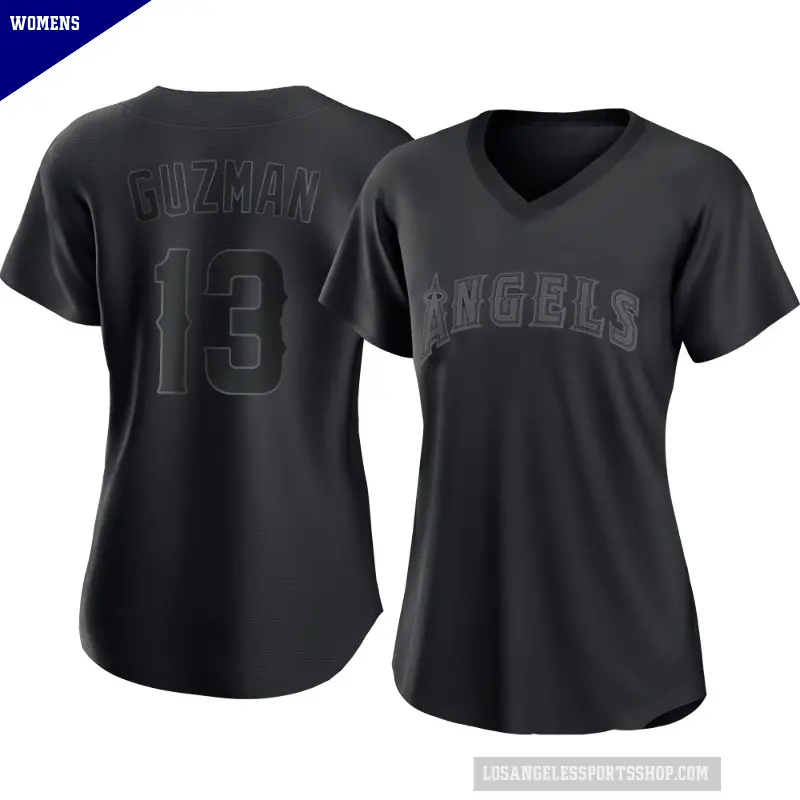 Women's No.13 Denzer Guzman Los Angeles Angels Black Replica Pitch Fashion Jersey