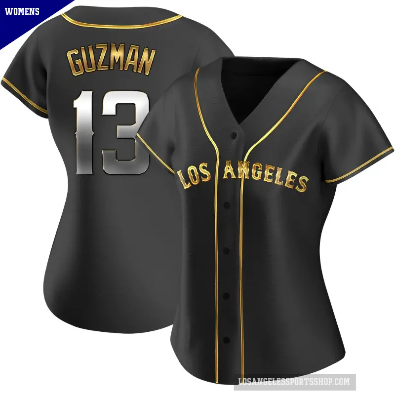 Women's No.13 Denzer Guzman Los Angeles Angels Gold Replica Black en Alternate Jersey