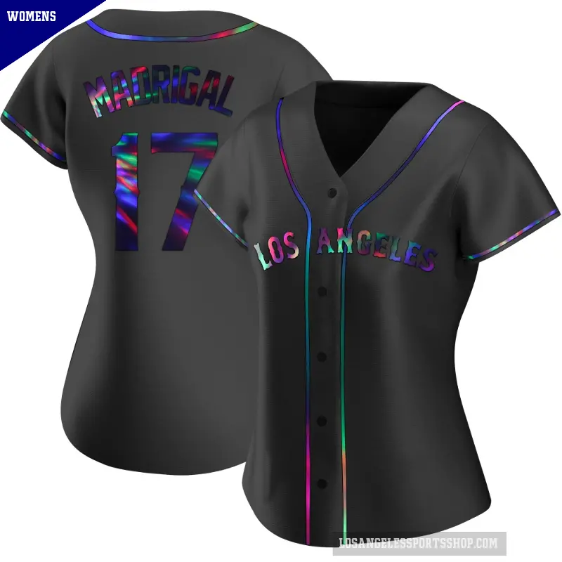 Women's No.17 Nick Madrigal Los Angeles Angels Black Replica Holographic Alternate Jersey