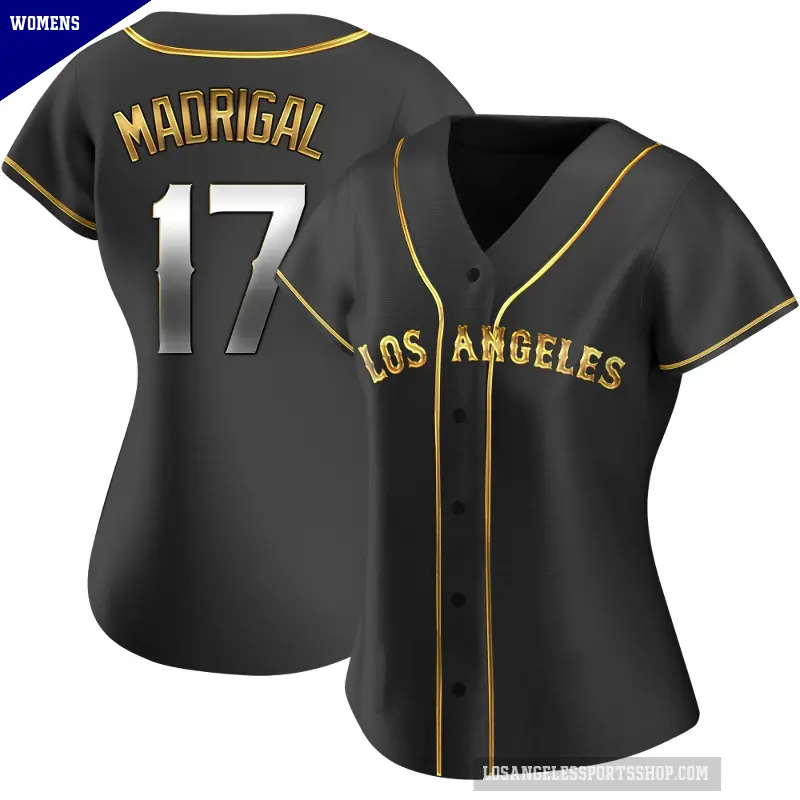 Women's No.17 Nick Madrigal Los Angeles Angels Gold Replica Black en Alternate Jersey