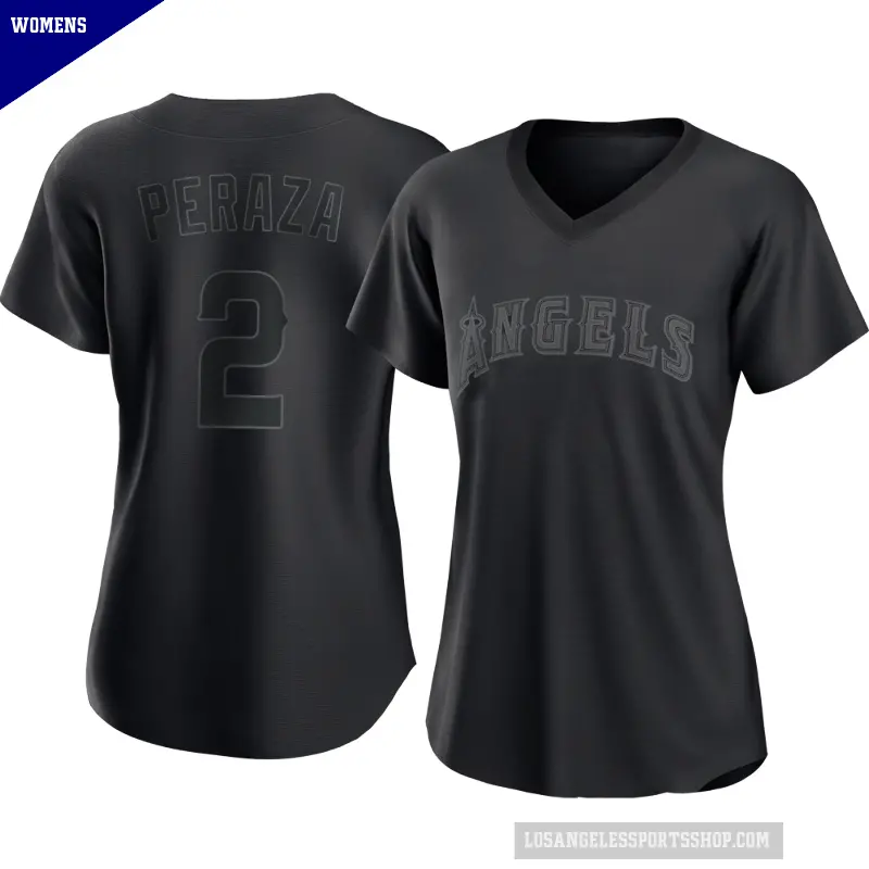 Women's No.2 Oswald Peraza Los Angeles Angels Black Replica Pitch Fashion Jersey