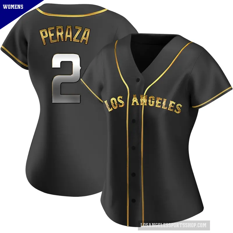 Women's No.2 Oswald Peraza Los Angeles Angels Gold Replica Black en Alternate Jersey