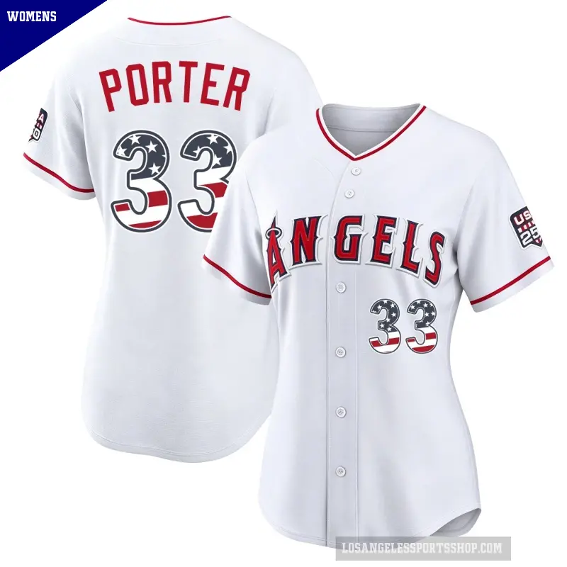 Women's No.33 Logan Porter Los Angeles Angels White Limited USA 250 Fourth Of July Stadium Jersey