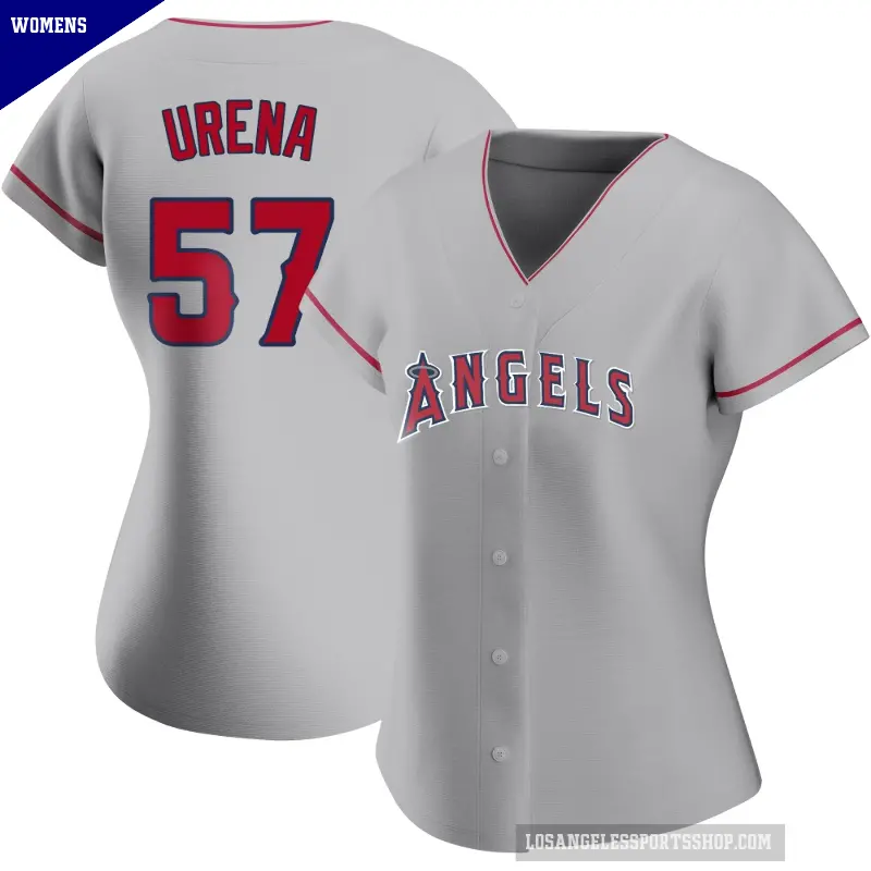 Women's No.57 Walbert Urena Los Angeles Angels Authentic Silver Road Jersey
