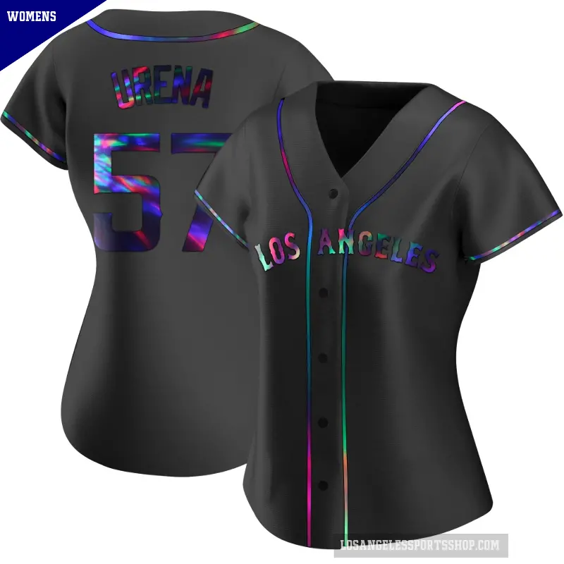 Women's No.57 Walbert Urena Los Angeles Angels Black Replica Holographic Alternate Jersey