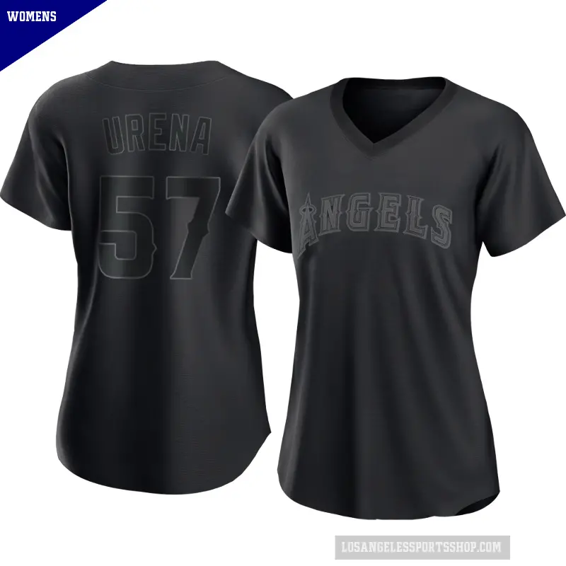 Women's No.57 Walbert Urena Los Angeles Angels Black Replica Pitch Fashion Jersey