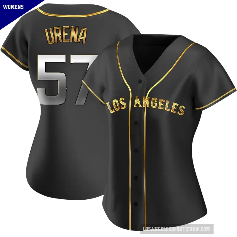Women's No.57 Walbert Urena Los Angeles Angels Gold Replica Black en Alternate Jersey