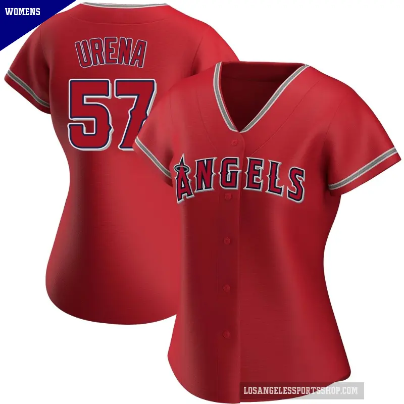 Women's No.57 Walbert Urena Los Angeles Angels Red Authentic Alternate Jersey