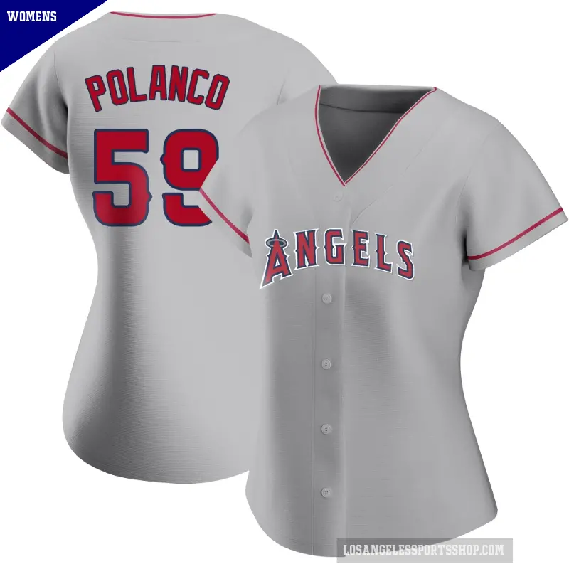 Women's No.59 Eybersson Polanco Los Angeles Angels Authentic Silver Road Jersey