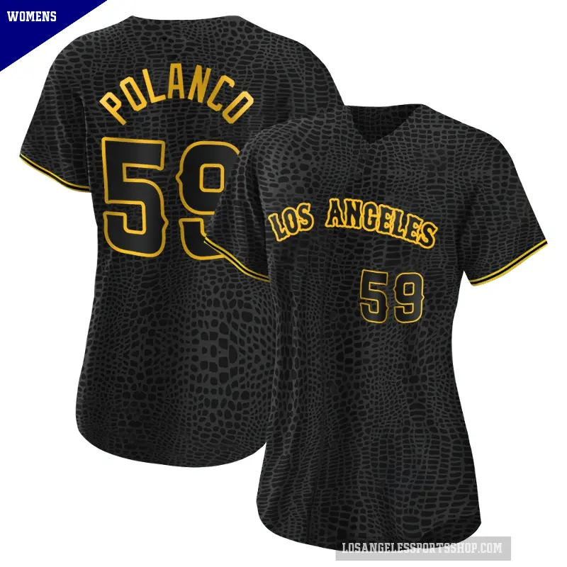 Women's No.59 Eybersson Polanco Los Angeles Angels Black Authentic Snake Skin City Jersey