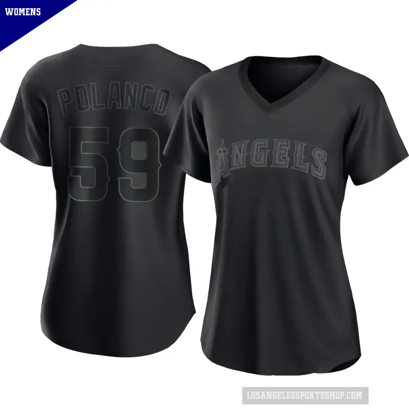Women's No.59 Eybersson Polanco Los Angeles Angels Black Replica Pitch Fashion Jersey