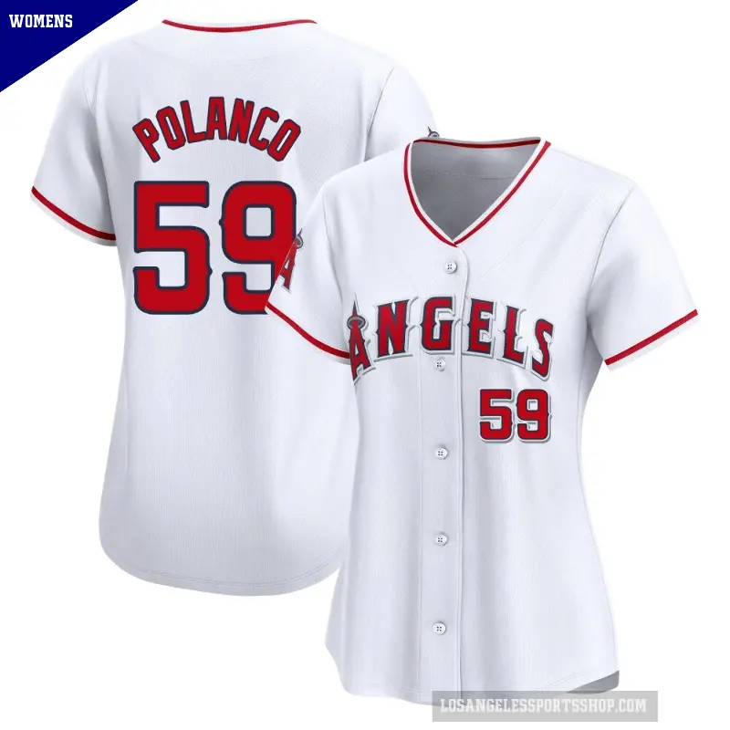 Women's No.59 Eybersson Polanco Los Angeles Angels White Limited Home Jersey