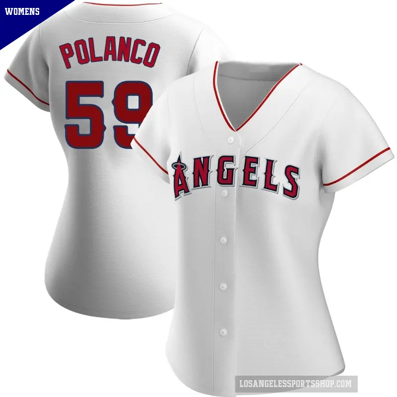 Women's No.59 Eybersson Polanco Los Angeles Angels White Replica Home Jersey